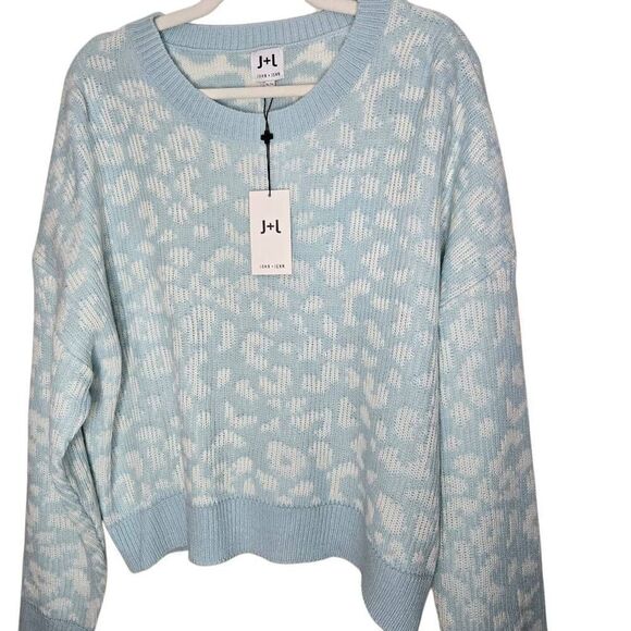 John + Jenn Blue Leopard Print Knit Sweater Women’s Size XL Soft Cozy Pullover - Picture 4 of 7